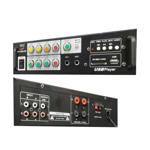 Amplifier Audio System, USB Input, Black Finish, 42 Watts GM HS-666USB - Image 2