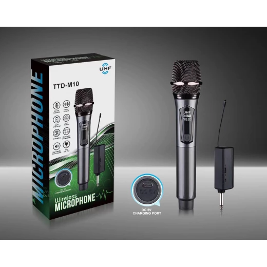 نظام ميكروفون هاي تك TTD-M10 اللاسلكي القابل لإعادة الشحن، تردد UHF، لون أسود، يشمل ميكروفون، مستقبل، اتصال 2.4 جيجاهرتز، مثالي للكاريوكي والعروض التقديمية - Image 5