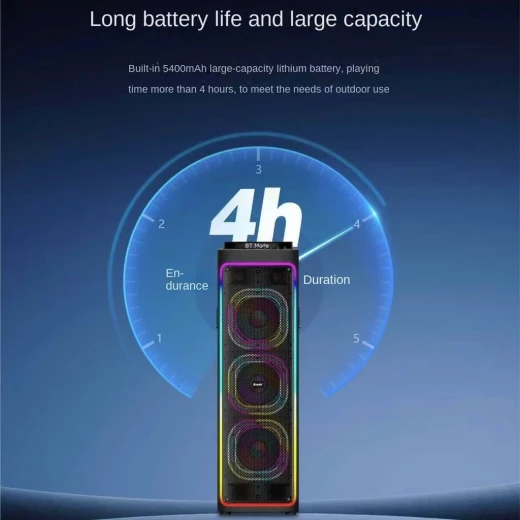 مكبر صوت حفلات بلوتوث BTS-2270 - مكبر صوت خارجي محمول عالي الطاقة مزود بإضاءة RGB وميكروفونين لاسلكيين مزدوجين - Image 4