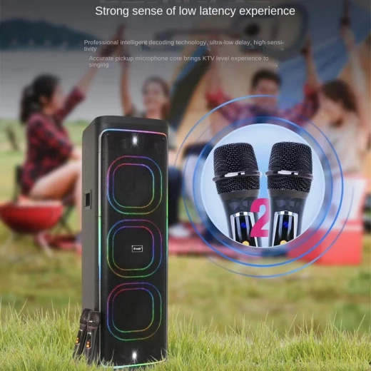 مكبر صوت حفلات بلوتوث BTS-2270 - مكبر صوت خارجي محمول عالي الطاقة مزود بإضاءة RGB وميكروفونين لاسلكيين مزدوجين - Image 3