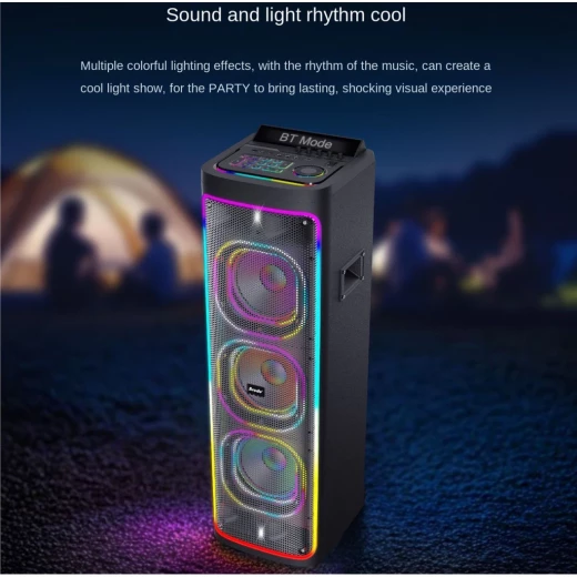 مكبر صوت حفلات بلوتوث BTS-2270 - مكبر صوت خارجي محمول عالي الطاقة مزود بإضاءة RGB وميكروفونين لاسلكيين مزدوجين - Image 2