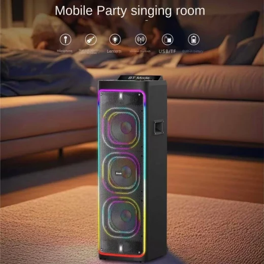 مكبر صوت حفلات بلوتوث BTS-2270 - مكبر صوت خارجي محمول عالي الطاقة مزود بإضاءة RGB وميكروفونين لاسلكيين مزدوجين مكبر صوت حفلات بلوتوث BTS-2270 - مكبر صوت خارجي محمول عالي الطاقة مزود بإضاءة RGB وميكروفونين لاسلكيين مزدوجين