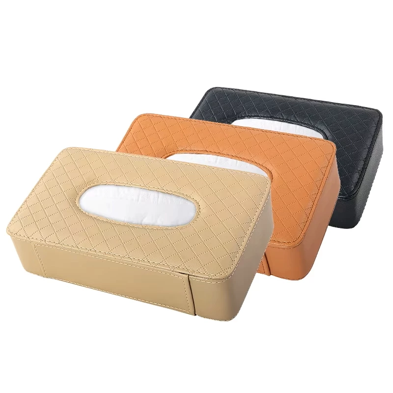 Car Stars Fine Leather Sun Visor Tissue Holder Black Beige, Convenient and Safe Car Interior Accessory - Car stars