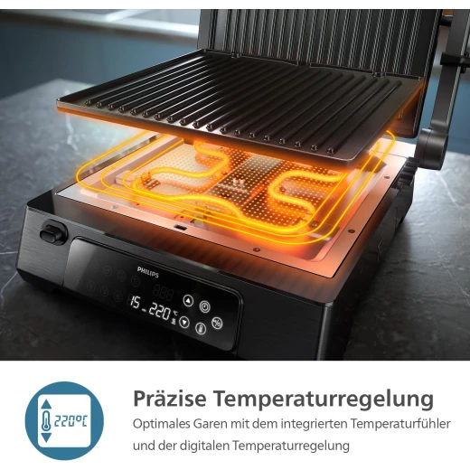 Philips HD6307/70 Contact Grill Temperature Sensor and 8 Preset Functions Grill with Large Grill Surface Digital Temperature Control 60°C - 220°C Easy to Clean - Philips - Image 5