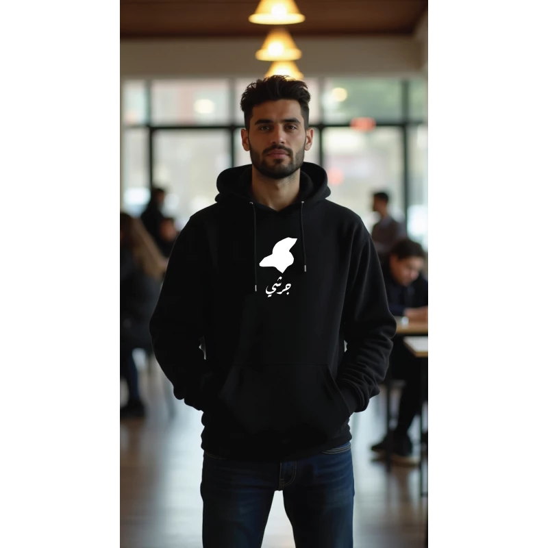 هودي أسود، متوسط، تصميم جرشي، إلهام ثقافي وفني، مريح، أنيق، مناسب للارتداء اليومي للجنسين من ديزاينلس - ديزاينليسس