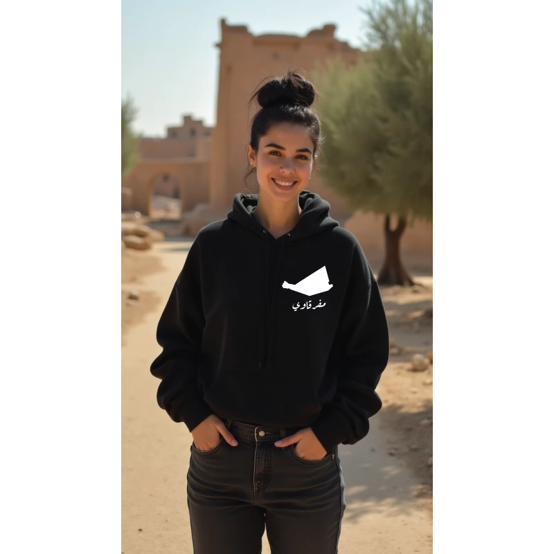 هودي أسود،لارج، تصميم مفرقاوي، إلهام ثقافي وفني، مريح، أنيق، مناسب للارتداء اليومي للجنسين من ديزاينلس - ديزاينليسس