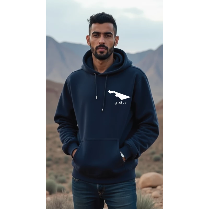 هودي كحلي، متوسط، تصميم زرقاوي، إلهام ثقافي وفني، مريح، أنيق، مناسب للارتداء اليومي للجنسين من ديزاينلس - ديزاينليسس