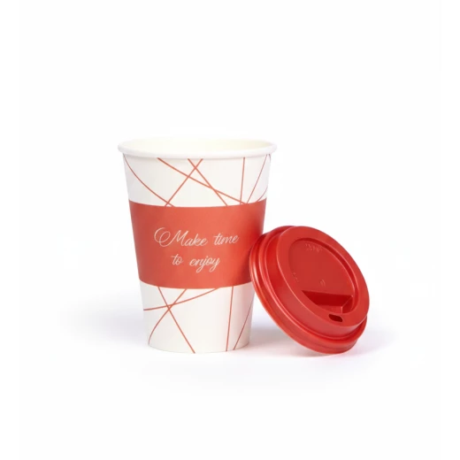 RZ Colored Red Paper Cups 12 oz, 10-Pack with Printed Designs & Matching Lid, Elegant Party & Gathering Cups - RZ Products - Image 2