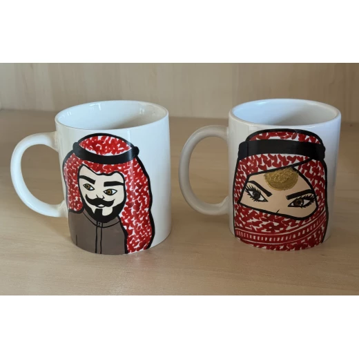 اكوب سيراميك أبيض برسومات يدوية عدد 2 - Image 4