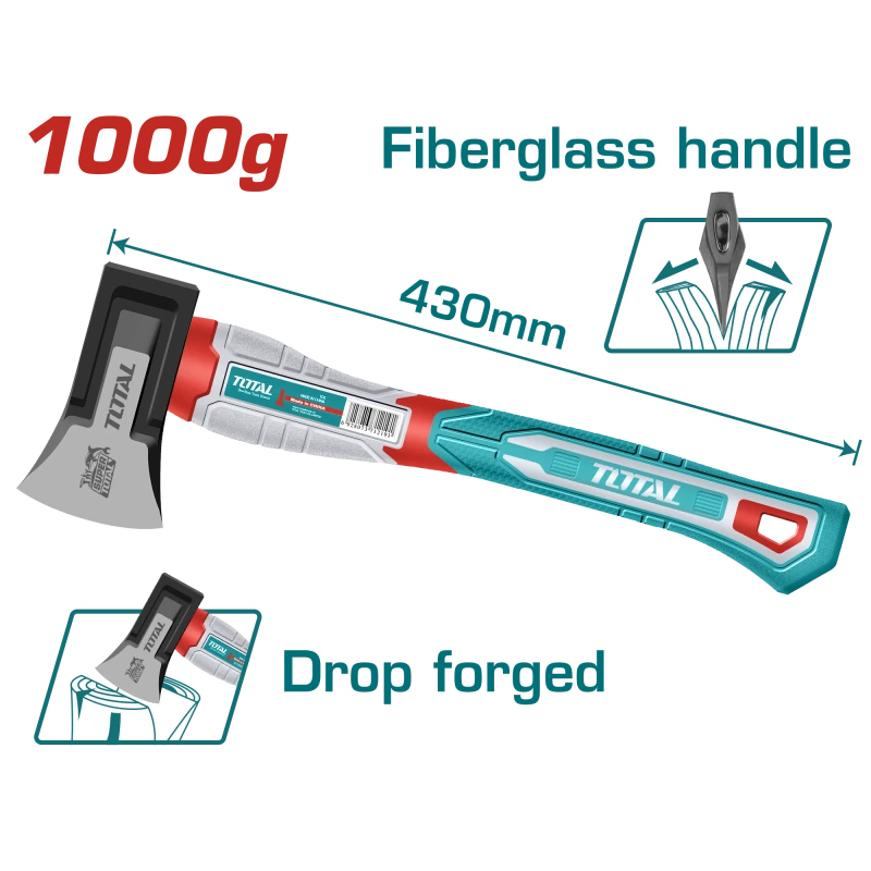 Total Aircraft Axe 1000g Drop Forged Alloy Steel Blade with Fiberglass Handle - Total