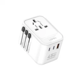 محول طاقة LDNIO Z8 GaN للسفر 45 واط، 3 منافذ USB، مقابس عالمية، شحن سريع