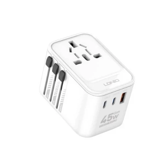 محول طاقة LDNIO Z8 GaN للسفر 45 واط، 3 منافذ USB، مقابس عالمية، شحن سريع محول طاقة LDNIO Z8 GaN للسفر 45 واط، 3 منافذ USB، مقابس عالمية، شحن سريع