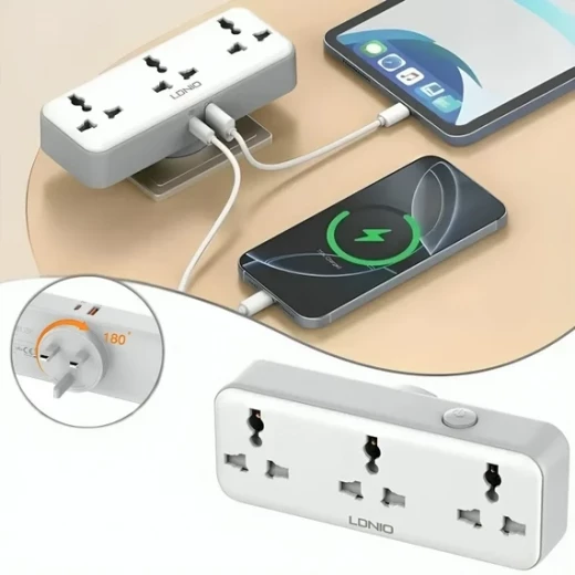 شريط طاقة LDNIO SC3317 محمول 3 منافذ تيار متردد 2 منفذ USB شحن سريع 30 واط - إل دي إن آي أو - Image 9