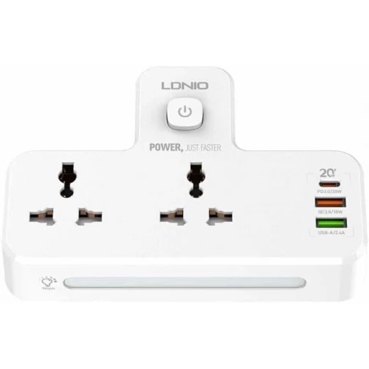 شريط طاقة LDNIO SC2311 بقوة 2500 واط مع منفذي تيار متردد، 2 يو اس بي، يو اس بي سي، وضوء ليلي أبيض - إل دي إن آي أو - Image 7