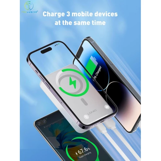 Ldnio PQ16 10000mAh Magnetic Wireless Power Bank with Invisible Stand, 22.5W Fast Charging, White - LDNIO - Image 6