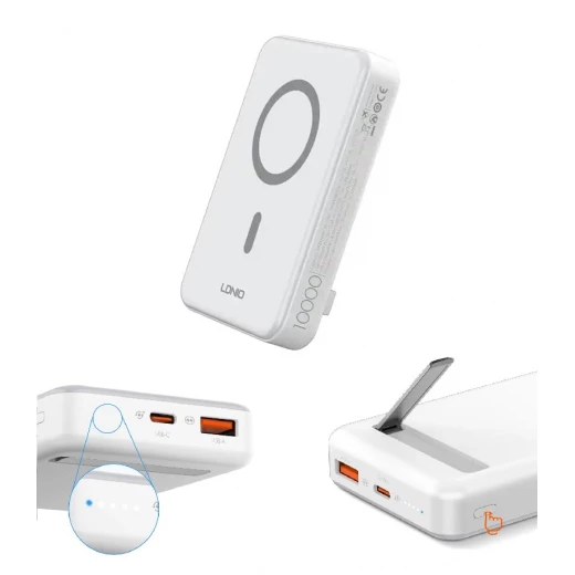 Ldnio PQ16 10000mAh Magnetic Wireless Power Bank with Invisible Stand, 22.5W Fast Charging, White Ldnio PQ16 10000mAh Magnetic Wireless Power Bank with Invisible Stand, 22.5W Fast Charging, White