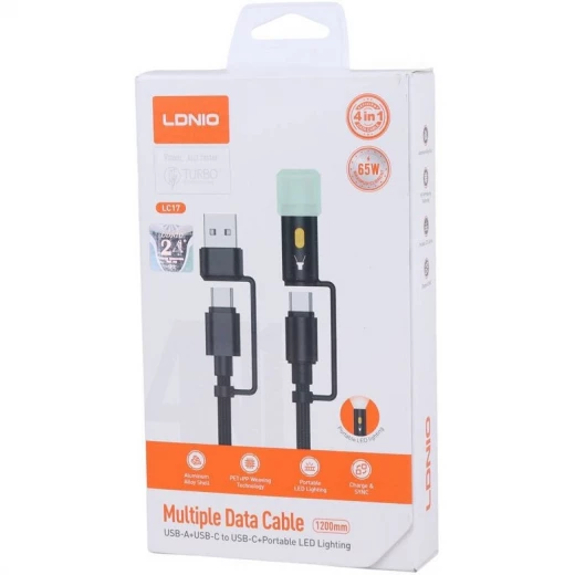 كابل شحن LDNIO LC17 عالمي 4 في 1 من النوع C 65 واط USB-A 50 واط أسود - إل دي إن آي أو - Image 5