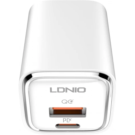 شاحن لدينيو A2317C بقوة 30 واط بمنفذي USB-A و USB-C مع كابل لايتنينج بطول 1 متر أبيض - إل دي إن آي أو - Image 7