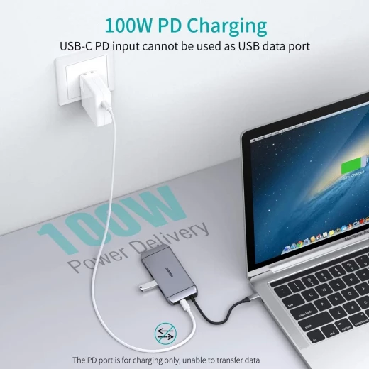 Choetech 9-in-1 USB-C Hub Multifunctional Adapter, HDMI 4K, VGA, USB 3.0, SD/TF Card Reader, RJ45, Gray - Choetech - Image 3