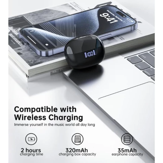 Choetech BH T60 Wireless Earbuds, ENC+ANC, Bluetooth 5.3, Black, Up to 40 Hours Playtime, Fast Charging, IPX4 Water Resistant - Choetech - Image 4
