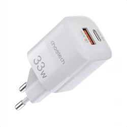 شاحن جداري تشويتك 33 واط بمنفذ USB-C، محول شحن سريع مزدوج، أبيض PD5006