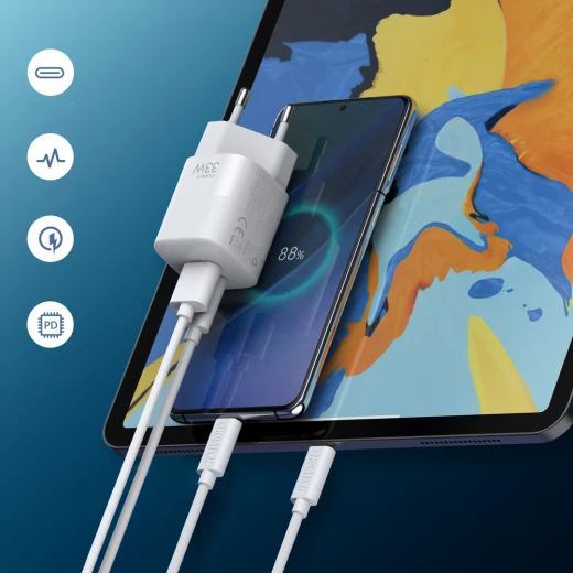 شاحن جداري تشويتك 33 واط بمنفذ USB-C، محول شحن سريع مزدوج، أبيض PD5006 - تشويتك - Image 8