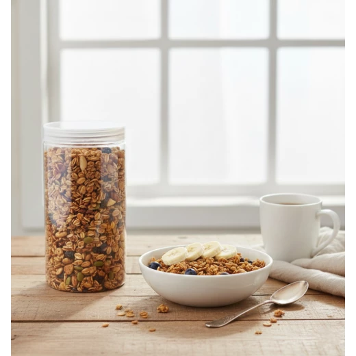 Granola Premium Crispy Freshly Baked with Oats, Healthy Nuts & Black Raisins, Healthy Breakfast | Naturally Sweetened (No Added Sugar) Large Size Granola Premium Crispy Freshly Baked with Oats, Healthy Nuts & Black Raisins, Healthy Breakfast | Naturally Sweetened (No Added Sugar) Large Size