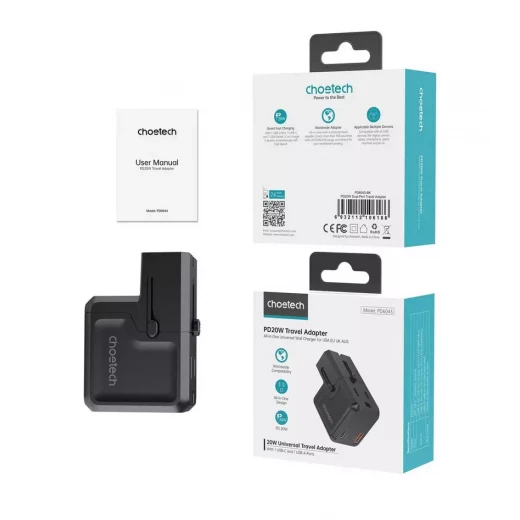 Choetech GaN 20W PD USB-A and USB-C Travel Charger Adapter Black Fast Charging for iPhone 14, 13, 12, Samsung Galaxy, and More Choetech GaN 20W PD USB-A and USB-C Travel Charger Adapter Black Fast Charging for iPhone 14, 13, 12, Samsung Galaxy, and More