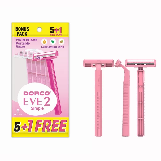 Dorco Eve 2 Disposable Razor for Women, 2 Blades Head, 5+1 Plastic Handles in a Pouch Dorco Eve 2 Disposable Razor for Women, 2 Blades Head, 5+1 Plastic Handles in a Pouch