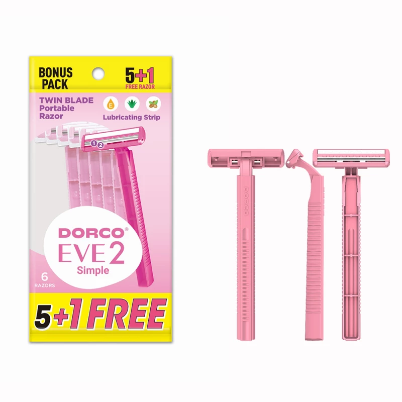Dorco Eve 2 Disposable Razor for Women, 2 Blades Head, 5+1 Plastic Handles in a Pouch - Dorco