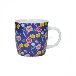 KitchenCraft Navy Floral Barrel Shaped Mug 425ml Porcelain Coffee Tea Cup