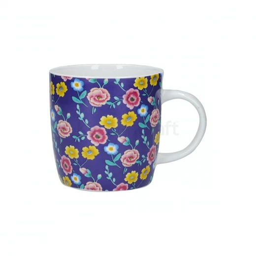 KitchenCraft Navy Floral Barrel Shaped Mug 425ml Porcelain Coffee Tea Cup KitchenCraft Navy Floral Barrel Shaped Mug 425ml Porcelain Coffee Tea Cup