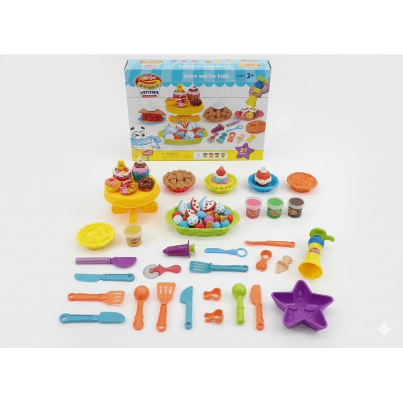 مجموعة مطبخ الطين Keyluckar (Dough Kitchen) - 21 قطعة لصنع الكيك والمعجنات - لتنمية المهارات الاجتماعية - 3 سنوات فما فوق - ماي دولي