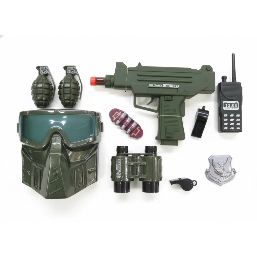 Warrior Military Force Combat Set (HY9013-4A) - Toy Machine Gun, Tactical Helmet, Grenades & Binoculars - Action Role Play Kit Warrior Military Force Combat Set (HY9013-4A) - Toy Machine Gun, Tactical Helmet, Grenades & Binoculars - Action Role Play Kit