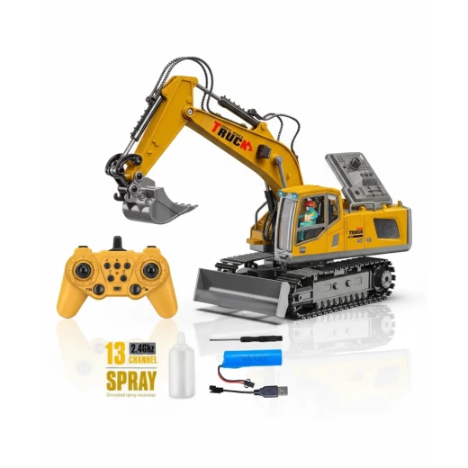 13-Channel Remote Control Alloy Spray Excavator Truck (555-19) - 1:20 Scale, 2.4 GHz Control with Simulated Spray Function 13-Channel Remote Control Alloy Spray Excavator Truck (555-19) - 1:20 Scale, 2.4 GHz Control with Simulated Spray Function