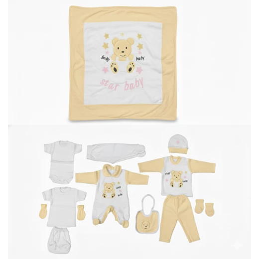 Star Baby 10-Piece Newborn Gift Set – Soft Yellow & White Cotton Outfit Set with Blanket, Romper, Hat, Mittens & Booties for Baby Shower Gift Star Baby 10-Piece Newborn Gift Set – Soft Yellow & White Cotton Outfit Set with Blanket, Romper, Hat, Mittens & Booties for Baby Shower Gift