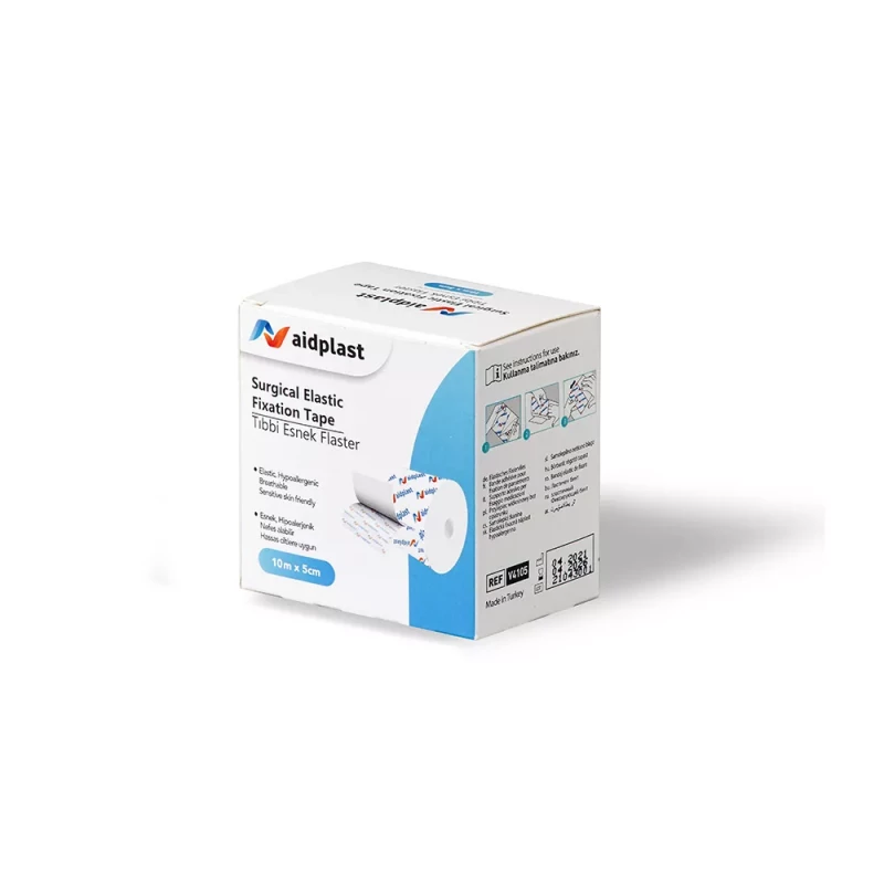 Aidplast Elastic Adhesive Fixing Tape 10m x 5cm, Hypoallergenic, Breathable, Easy-Cut Non-Woven Medical Tape for Securing Tubes, Dressings & Devices - Aidplast