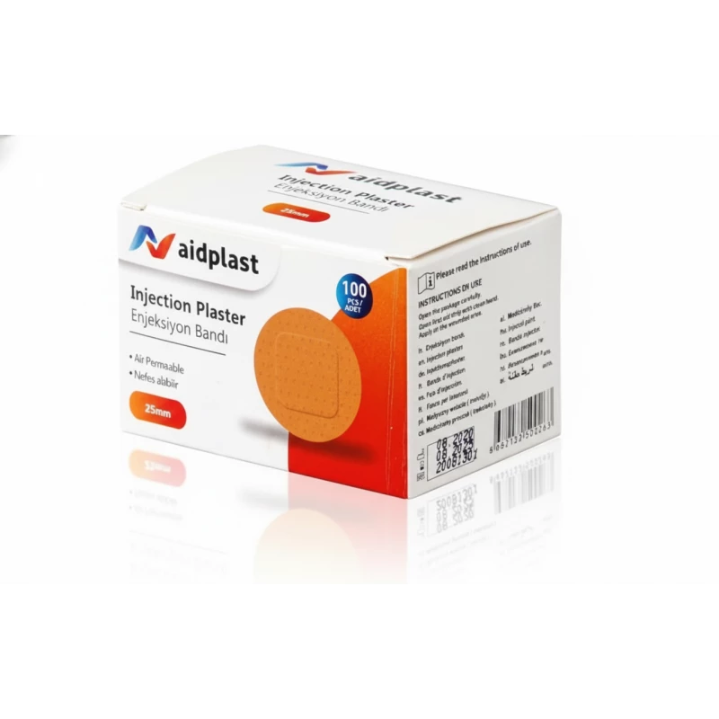 Aidplast Injection Plaster Hypoallergenic Water Resistant 25mm 100 Count First Aid Bandages - Aidplast