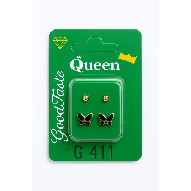 Queen Medical-Grade Stud Earrings – 2 Pairs, Hypoallergenic Surgical Steel & Gold-Plated, Secure - Queen
