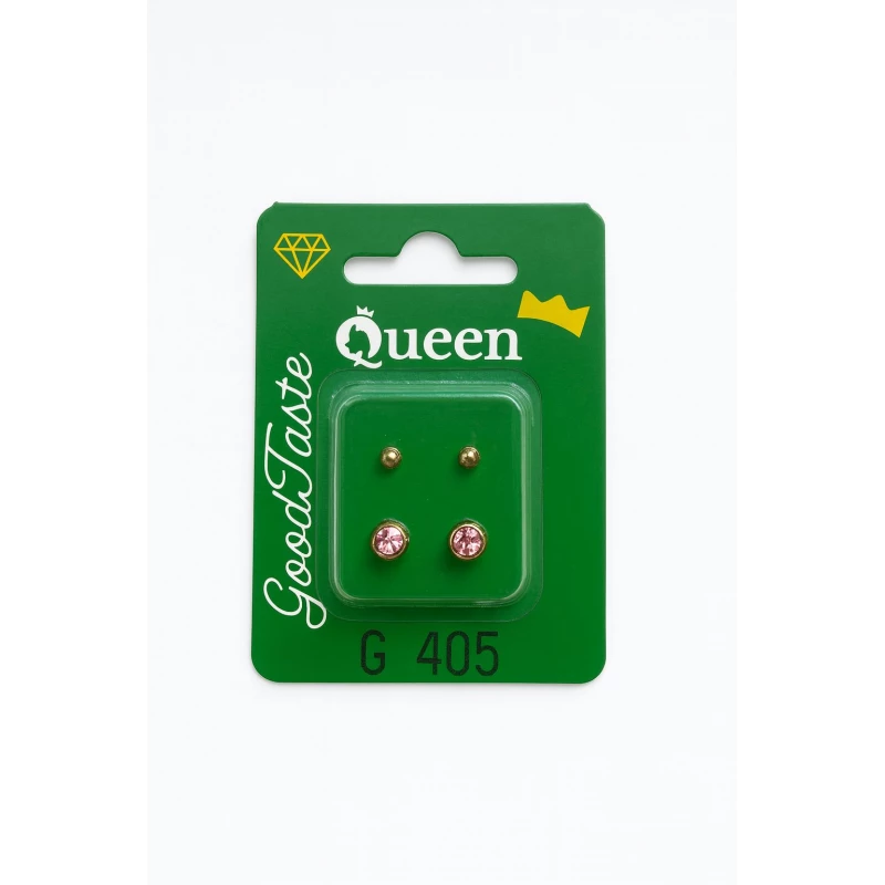 Queen Medical-Grade Stud Earrings – 2 Pairs, Hypoallergenic Surgical Steel & Gold-Plated, Secure - Queen