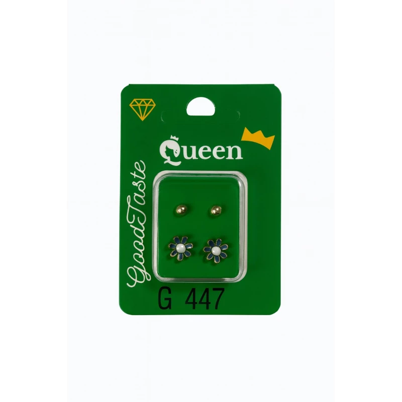 Queen Medical-Grade Stud Earrings – 2 Pairs, Hypoallergenic Surgical Steel & Gold-Plated, Secure - Queen
