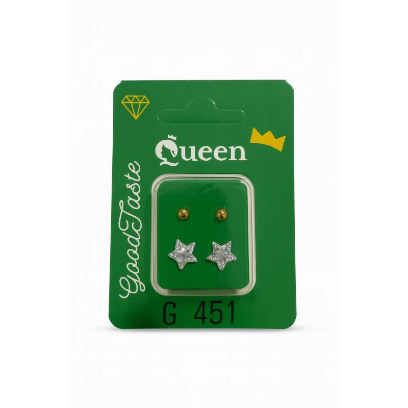 Queen Medical-Grade Stud Earrings – 2 Pairs, Hypoallergenic Surgical Steel & Gold-Plated, Secure - Queen