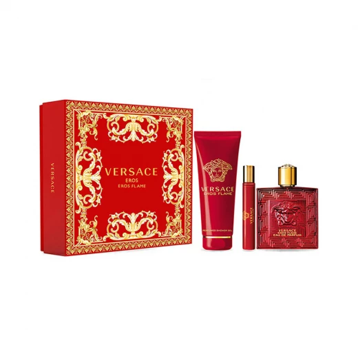 مجموعة هدايا عطر فرزاتشي إيروس فليم للرجال، بخاخ ماء عطر، حجم السفر، جل استحمام مجموعة هدايا عطر فرزاتشي إيروس فليم للرجال، بخاخ ماء عطر، حجم السفر، جل استحمام