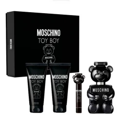 Moschino Toy Boy Men's Fragrance Gift Set: Woody Spicy Scent with 4 Pieces Including Eau de Parfum, Shower Gel, and Aftershave Balm, Ideal for Gifting