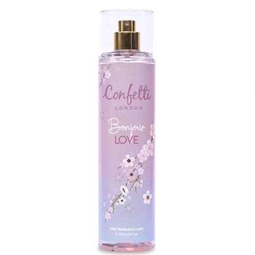 Confetti London Bonjour Love Body Mist 236ml, Fresh & Fruity Jasmine, Neroli, Rose, Pear & Vanilla Fragrance for a Sweet, Inviting Aroma Confetti London Bonjour Love Body Mist 236ml, Fresh & Fruity Jasmine, Neroli, Rose, Pear & Vanilla Fragrance for a Sweet, Inviting Aroma