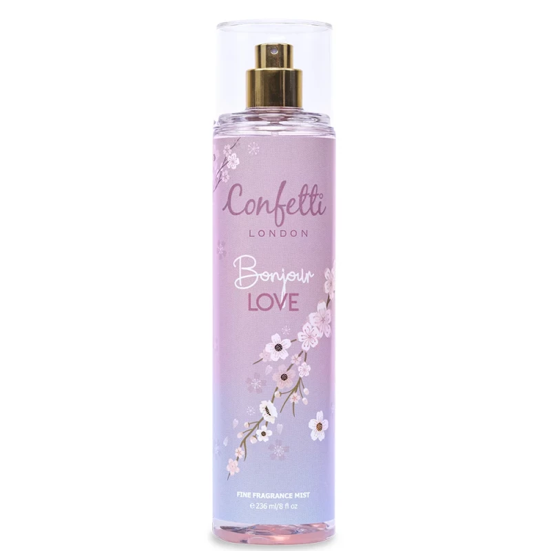 Confetti London Bonjour Love Body Mist 236ml, Fresh & Fruity Jasmine, Neroli, Rose, Pear & Vanilla Fragrance for a Sweet, Inviting Aroma - Confetti