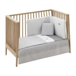 Joggo 2 Piece Crib Bedding Set Grey Vichy Pattern 60x120x3 cm Includes a Fitted Sheet and a Bumper Perfect for Baby's Nursery Safe and Cozy