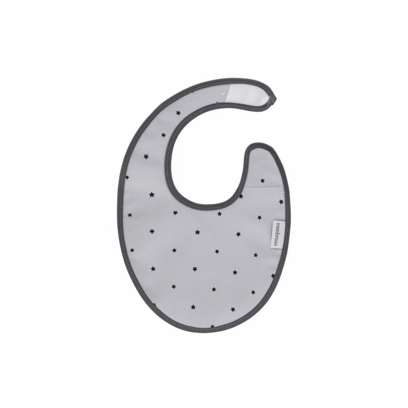 Cambrass Round Baby Bib Velcro Closure Grey 16x19 cm Egyptian Cotton - Cambrass