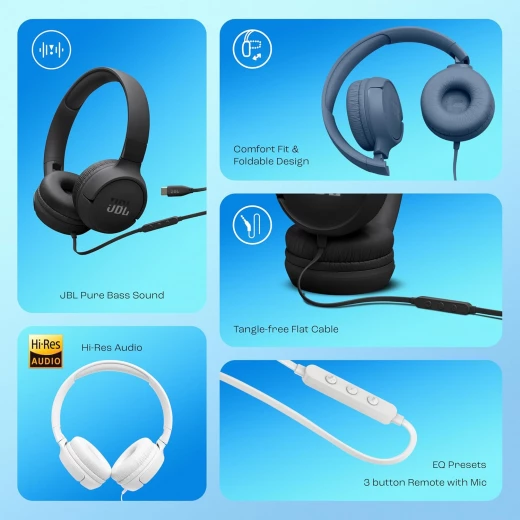 سماعات أذن JBL Tune 520C سلكية عبر USB-C، صوت عالي الدقة - Image 6