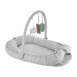 BabyJem Grey Flower Baby Bedside Sleeper with Adjustable Height, Breathable Mesh Sides, and Compact Design, Measuring 48cm Wide, Suitable for Newborns up to 9kg